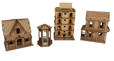Kit 3 casinha mais 01 coreto em mdf, maquete, diorama