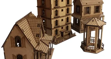 Kit 3 casinha mais 01 coreto em mdf, maquete, diorama