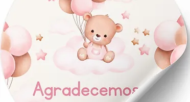 50 Adesivos Ursinha Rosa - Chá de Bebê