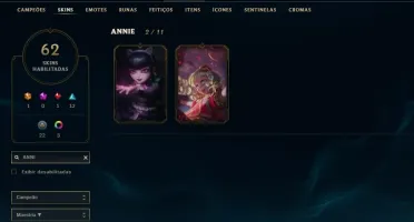 platina, com todos os champ, 62 SKINS, ANNIE GÓTICA