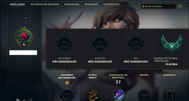 Conta Unranked (ex Platina) com 35 Champs e 6 Skins