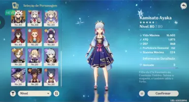 Conta genshin ar 51 ayaka + shenhe