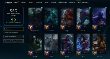 Unranked com TODOS os Champs e 90 Skins ( MID / JG / SUP )