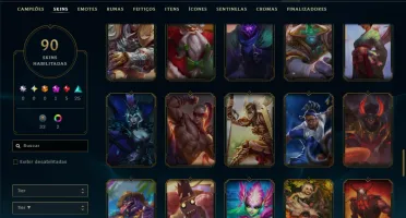 Unranked com TODOS os Champs e 90 Skins ( MID / JG / SUP )