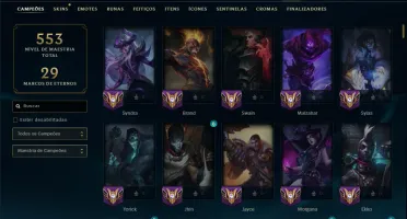Unranked com TODOS os Champs e 90 Skins ( MID / JG / SUP )