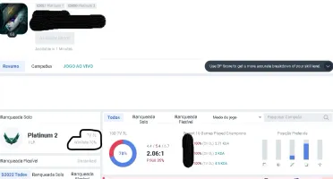 Conta lol Platina 2 smurf 70% win rate