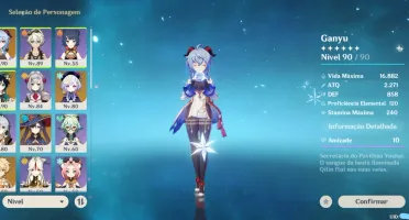 Conta Genshin Impact com Ganyu, Venti, Mona, Qiqi e Yoimiya