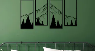 Kit 4 Quadros Montanhas e Floresta em MDF 42 x 18 cm