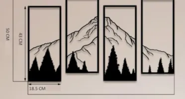 Kit 4 Quadros Montanhas e Floresta em MDF 42 x 18 cm
