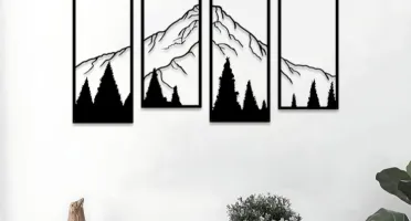 Kit 4 Quadros Montanhas e Floresta em MDF 42 x 18 cm