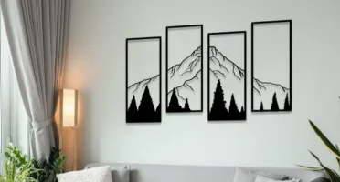 Kit 4 Quadros Montanhas e Floresta em MDF 42 x 18 cm