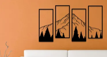 Kit 4 Quadros Montanhas e Floresta em MDF 42 x 18 cm