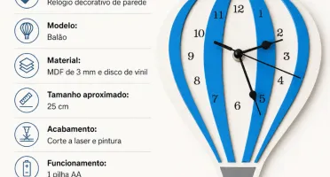 Relógio Infantil Balão em MDF 25 cm
