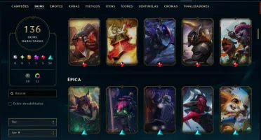 Unranked com 140 Champs e 136 Skins ( MID / JG )