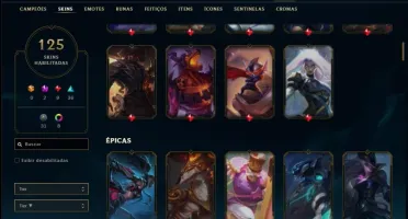 Conta prata 4 com 125 skins e 145 champs