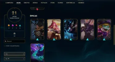 Conta prata 2 com 21 skins e 44 champs