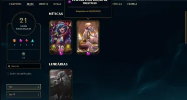 Conta prata 2 com 21 skins e 44 champs