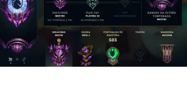 Conta mestre com 103 skins, contendo 7 lendarias e 148 champ