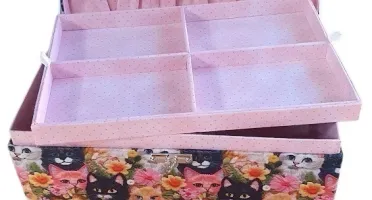 Caixa Grande para Bijuterias e Joias Estampa de Gatinhos