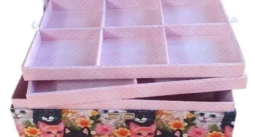 Caixa Grande para Bijuterias e Joias Estampa de Gatinhos