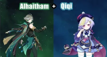 Contas Genshin Impact AR 7 com Alhaitham e Qiqi
