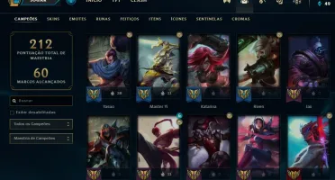 Conta lol plat com 56 champs + 27 skins (main yasuo skins)