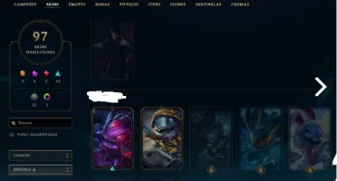 Conta de LOL level 47 com todos os campeões e 97 skins