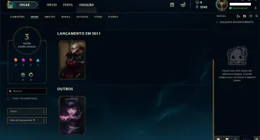Conta League of Legends - Ouro 5 - 30 Campeoes e 3 Skin