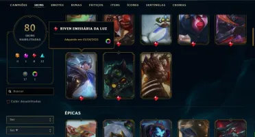 Conta League of Legends level 167 com inúmeras skins