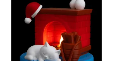 Luminária de Natal 3D Gato na Lareira - 12cm