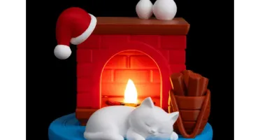 Luminária de Natal 3D Gato na Lareira - 12cm
