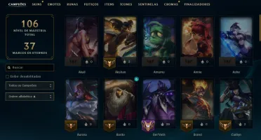 prata, 6 Skins, Upada na Mão, 10K Ea, Ouro Flex, Lol Lvl 36