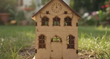 Mini Casinha MDF, sobrado com relogio 11x08 - mod 03