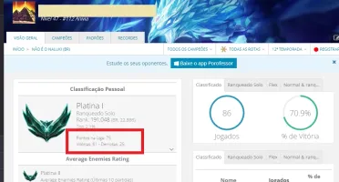 CONTA LEAGUE OF LEGENDS WIN RATE 70%