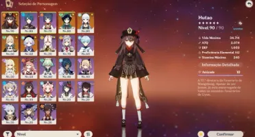 Conta Genshin AR52 - hutaoC1+baculo de homa+ayaka+venti+qiqi