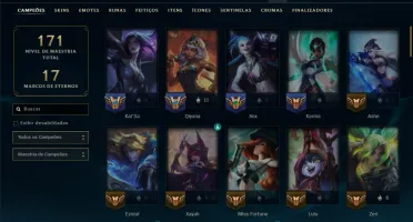 Platina 4 com 70 Champs e 8 Skins