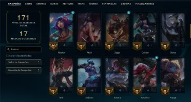 Platina 4 com 70 Champs e 8 Skins