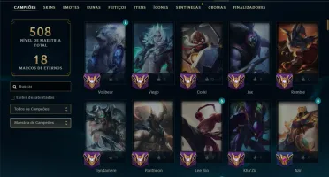 Mestre com TODOS os Champs e 64 Skins ( 208 PDL )