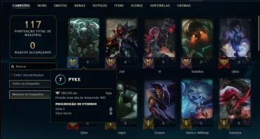 Conta bronze 1 com 44 champs e 14 skins
