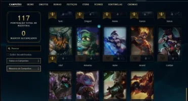 Conta bronze 1 com 44 champs e 14 skins