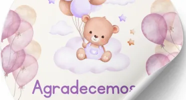 50 Adesivos Ursinho Lilás para Chá de Bebê