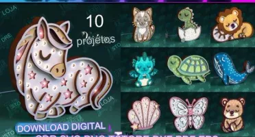 São 10 pacotes com artes para corte (CNC, Silloute etc)