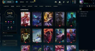Conta lol Todos os campeões, 348 Skins email não confirmado