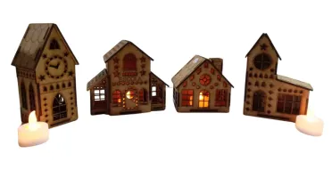 Kit 4 casinha em mdf mod 1 com e sem luminaria, maquete,...