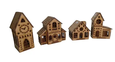 Kit 4 casinha em mdf mod 1 com e sem luminaria, maquete,...