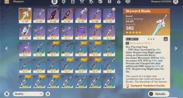 GENSHIN IMPACT AR35 / 5* KAZUHA, ZHONGLI, DILUC E T5 SWORD