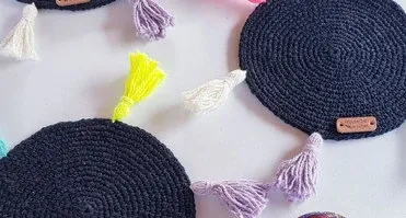 Kit Porta Copos em Crochê Boho Preto (03 Peças)