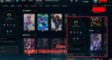 Acc LoL 2012 NV.271 c/ Ryze Triunf.+83 Skins+Espólios+BRINDE