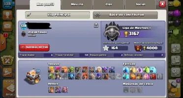 Clash of Clans CV 11, Nível 138, mais de 10 mil gemas