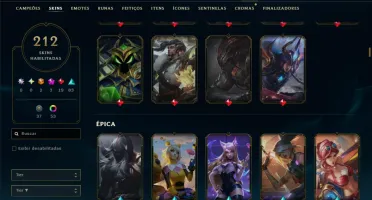 Ouro 4 com TODOS os Champs e 212 Skins ( TOP / MID / ADC )